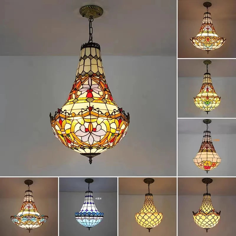 lustre vintage méditerranéen en vitrail pour intérieur élégant - vue 4 sur 14