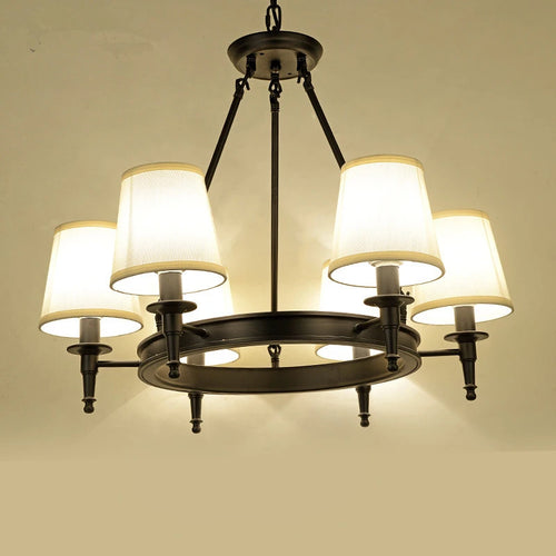 lustre classique américain en fer forgé avec abat-jour tissu - vue 5 sur 19