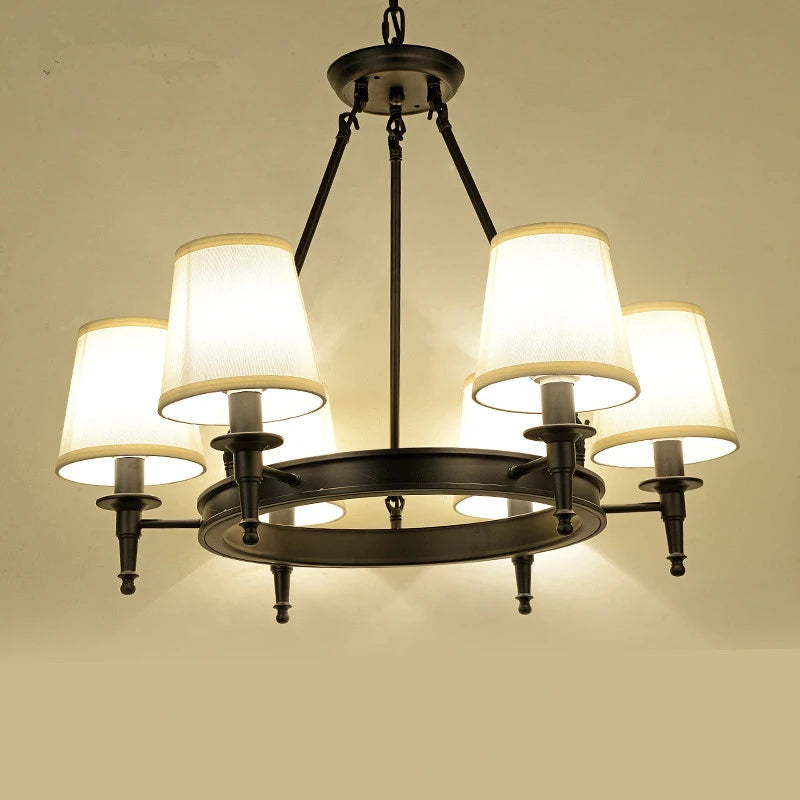 lustre classique américain en fer forgé avec abat-jour tissu - vue 4 sur 19