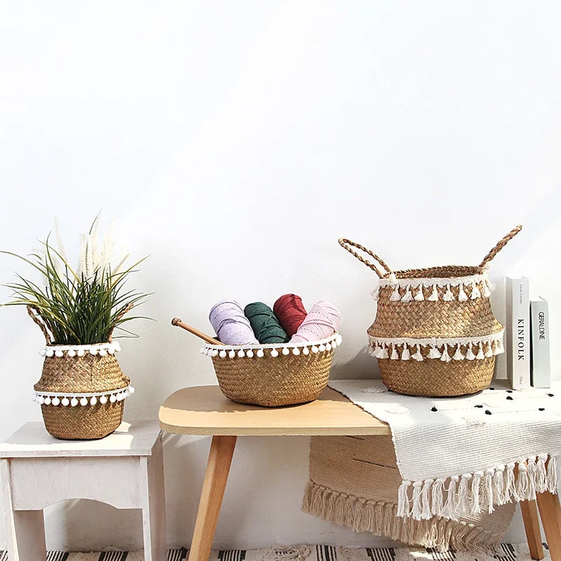 paniers de rangement en bambou pliables pour jardin et pot de fleurs - vue 5 sur 11