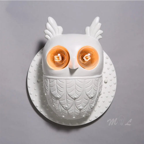 applique murale hibou créative en résine à LED