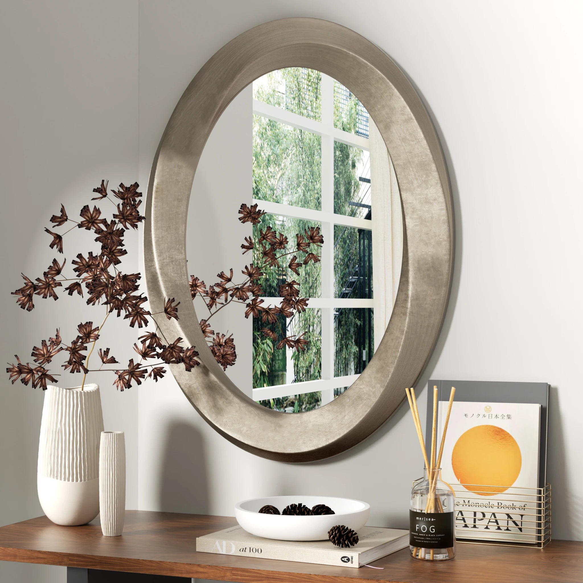 miroir ovale à bord biseauté cadre incurvé style baroque élégant - vue 2 sur 7