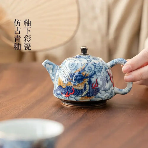 Théière chinoise en porcelaine décor traditionnel infuseur - vue 8 sur 7