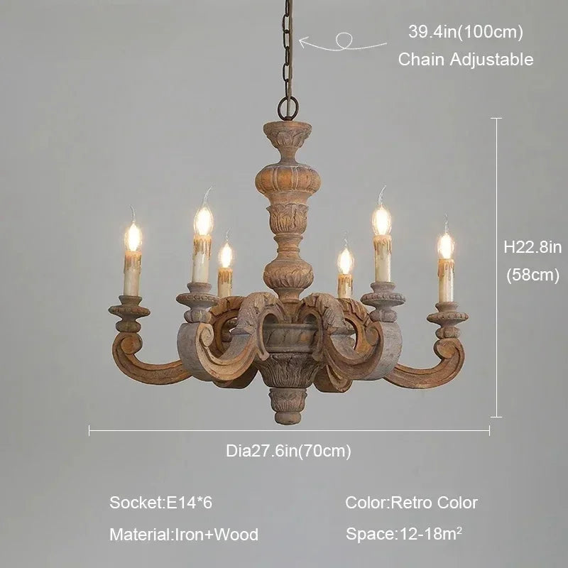 lustre romain en bois sculpté rétro pour décoration élégante - vue 10 sur 12