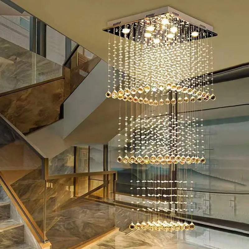 Duplex building, living room, large chandelier, square hotel villa, modern crystal hollow staircase, long chandelier - vue 3 sur 7
