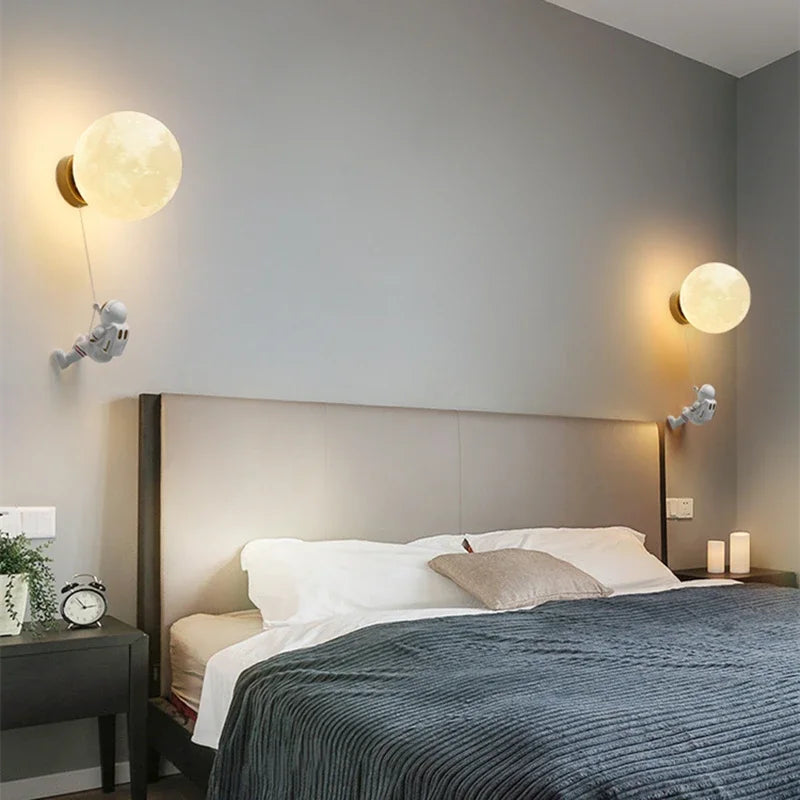 Applique murale Chambre d'enfants lune moderne minimaliste créatif astronaute plein cuivre dessin animé garçon chambre chevet fond - vue 6 sur 10