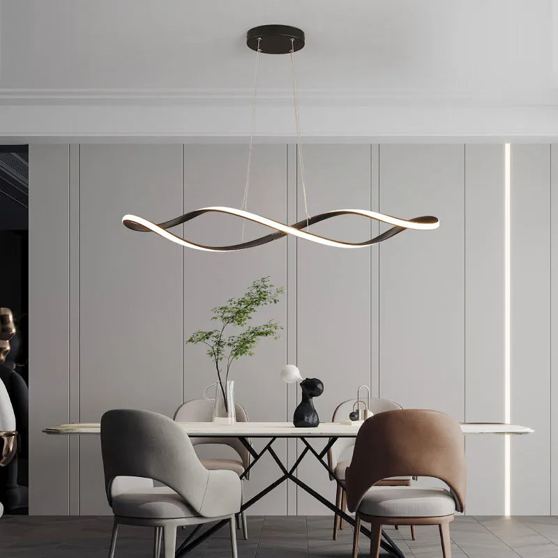 Lustre LED modernes pour salle à manger salon chambre L92cm Or / Chrome / Noir Télécommande - vue 2 sur 9