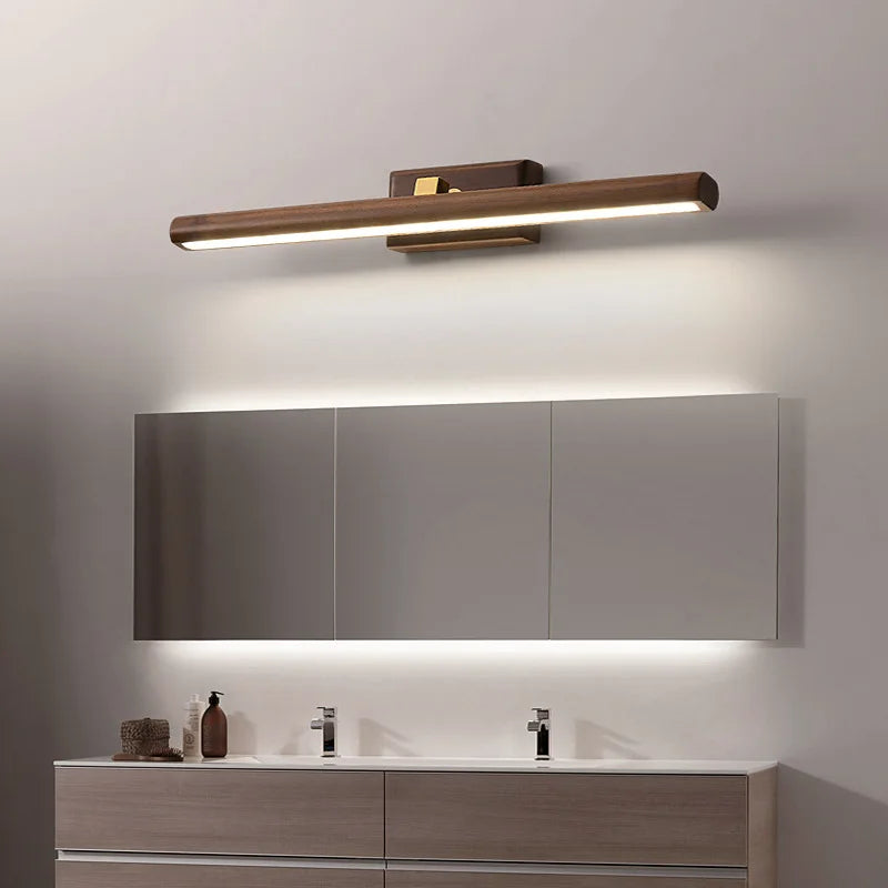 lampe de miroir scandinave en noyer noir led applique murale - vue 5 sur 8