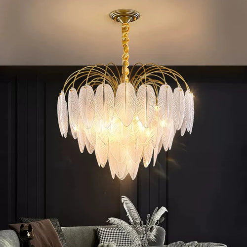 lustre led nordique plume verre décoration luminaires suspendus - vue 6 sur 9