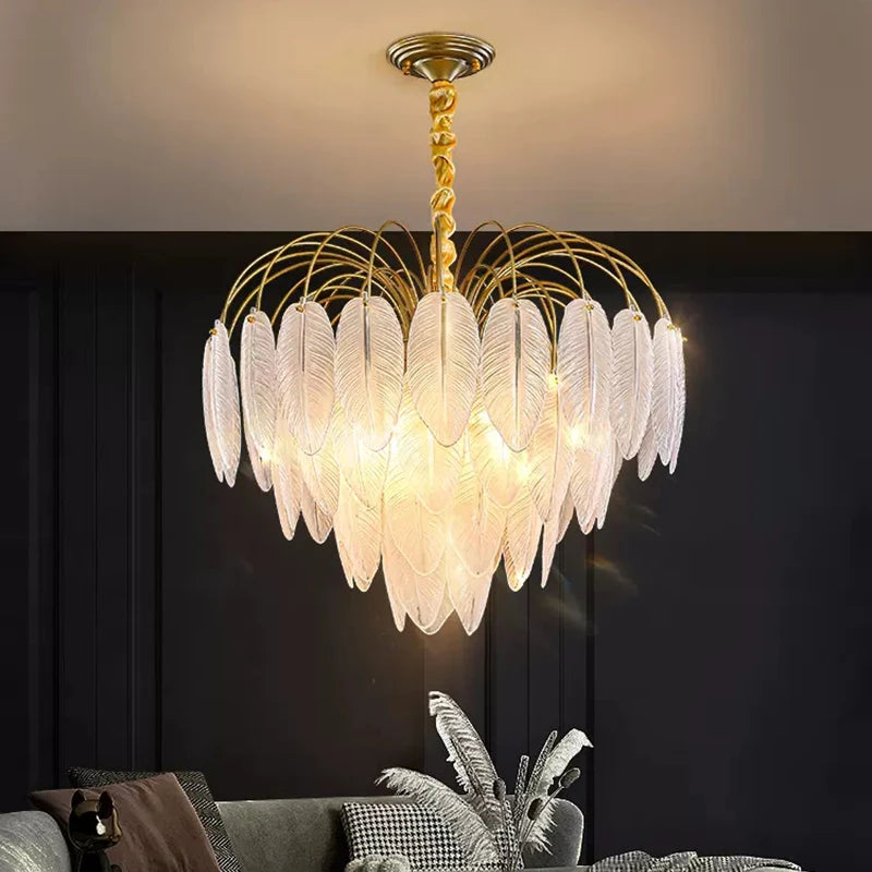 lustre led nordique plume verre décoration luminaires suspendus - vue 5 sur 9