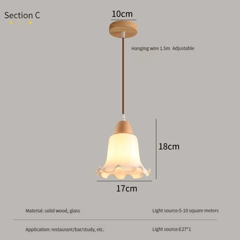 lustre nordique led suspendu moderne en bois et verre - vue 13 sur 13