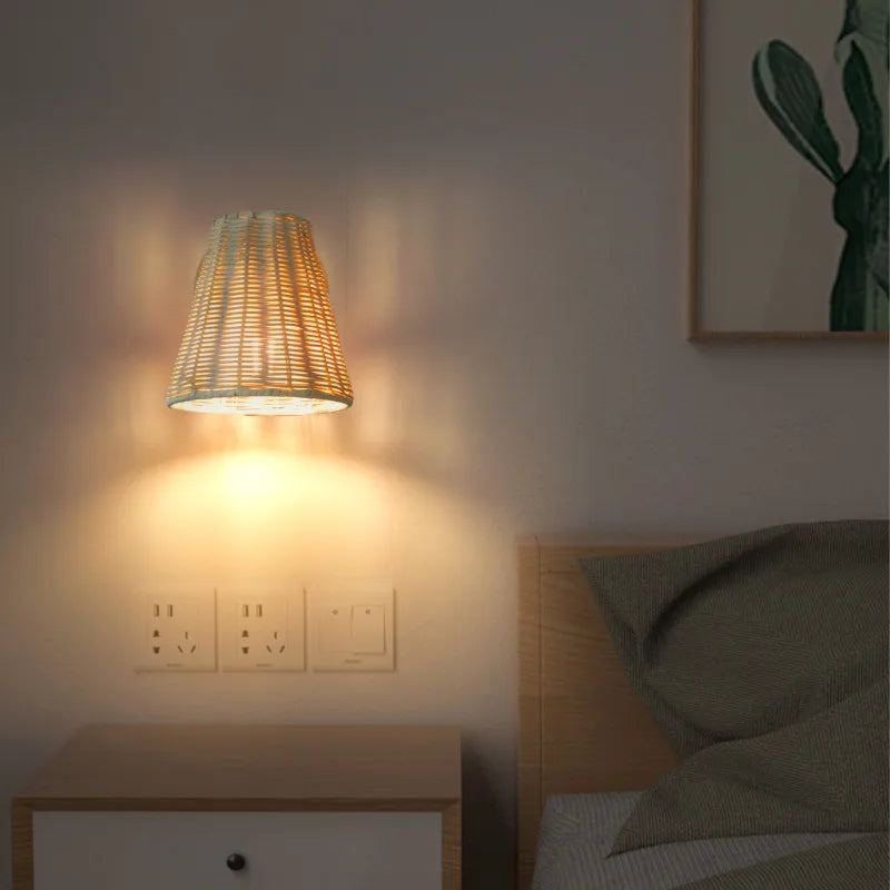applique murale led vintage en rotin tissée à la main avec interrupteur - vue 8 sur 8