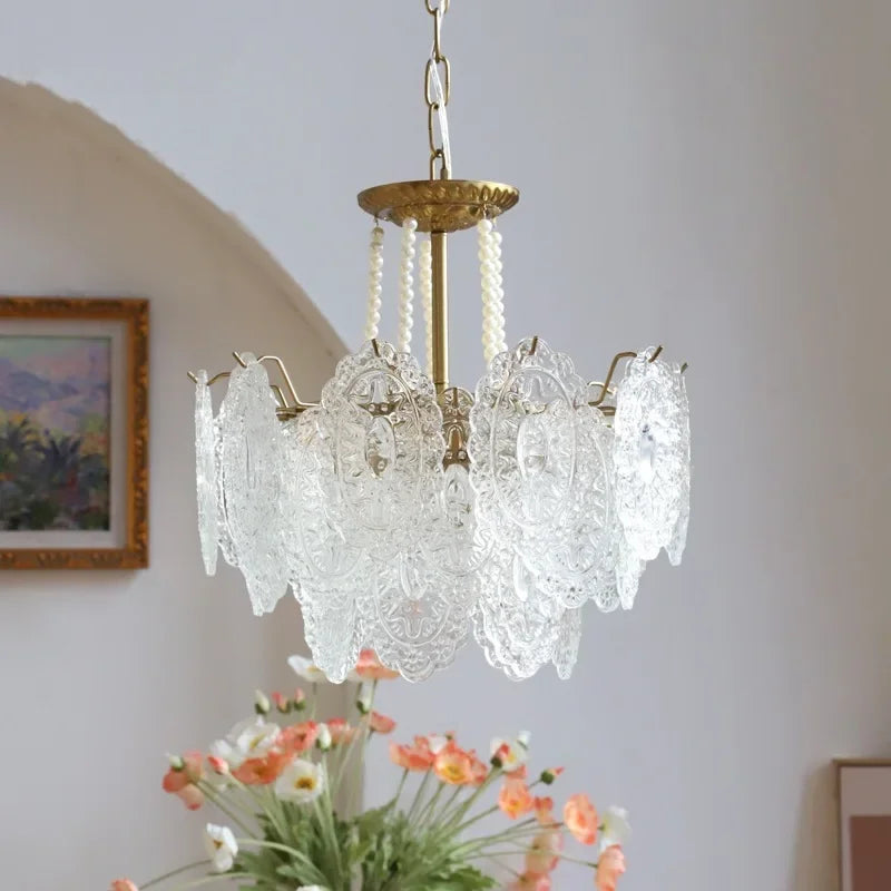 suspension moderne en verre clair style français luxe - vue 5 sur 18
