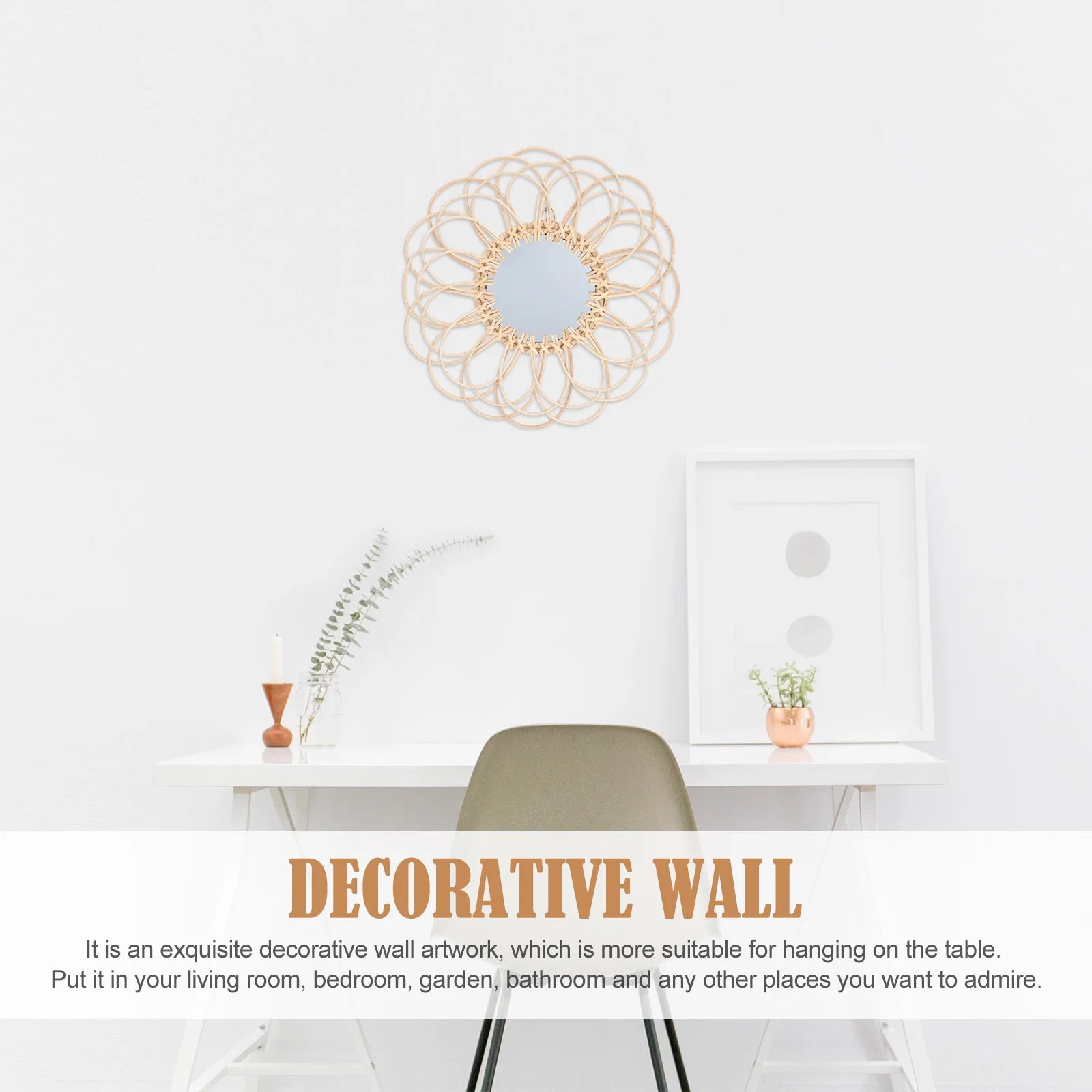 miroir décoratif en osier design tendance tissé en verre - vue 7 sur 7