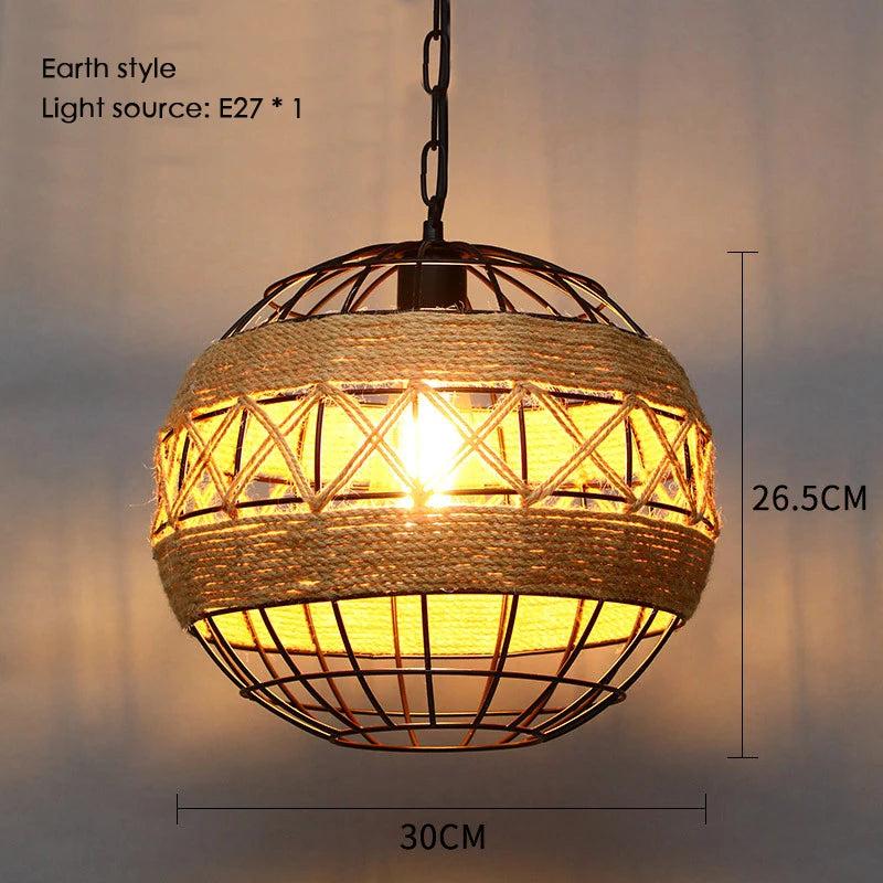 Sisal chanvre corde suspension plafonnier Lustre suspendu Lustre fer main tressage rustique rétro pour salle à manger décor - vue 28 sur 28