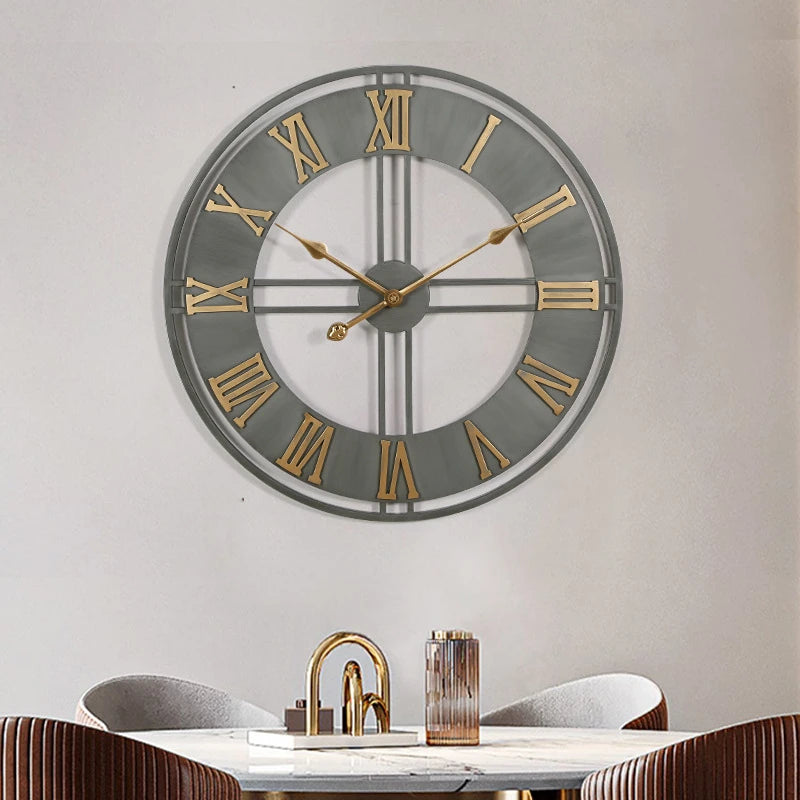 horloge murale moderne 3D rétro avec chiffres romains en métal silencieuse - vue 3 sur 8