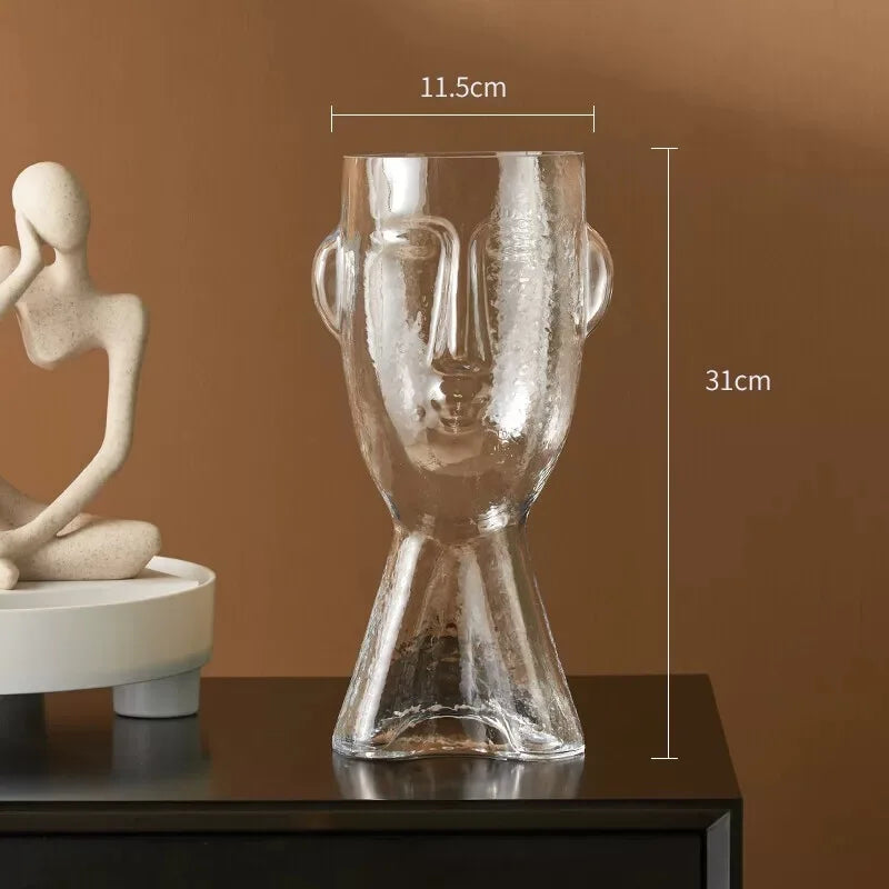 vase en verre visage humain abstrait pour fleurs décoratives modernes - vue 3 sur 9