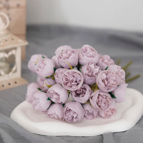 bouquet de 27 roses et pivoines artificielles en soie décoratif - vue 12 sur 12