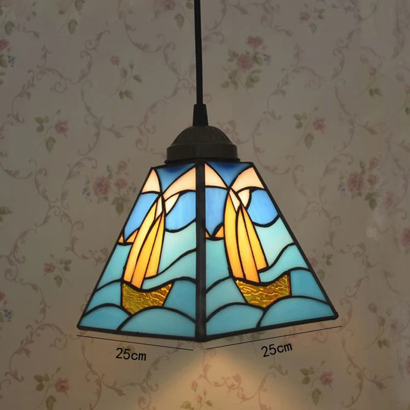 suspension créative voilier tiffany décoration intérieure méditerranéenne - vue 3 sur 4