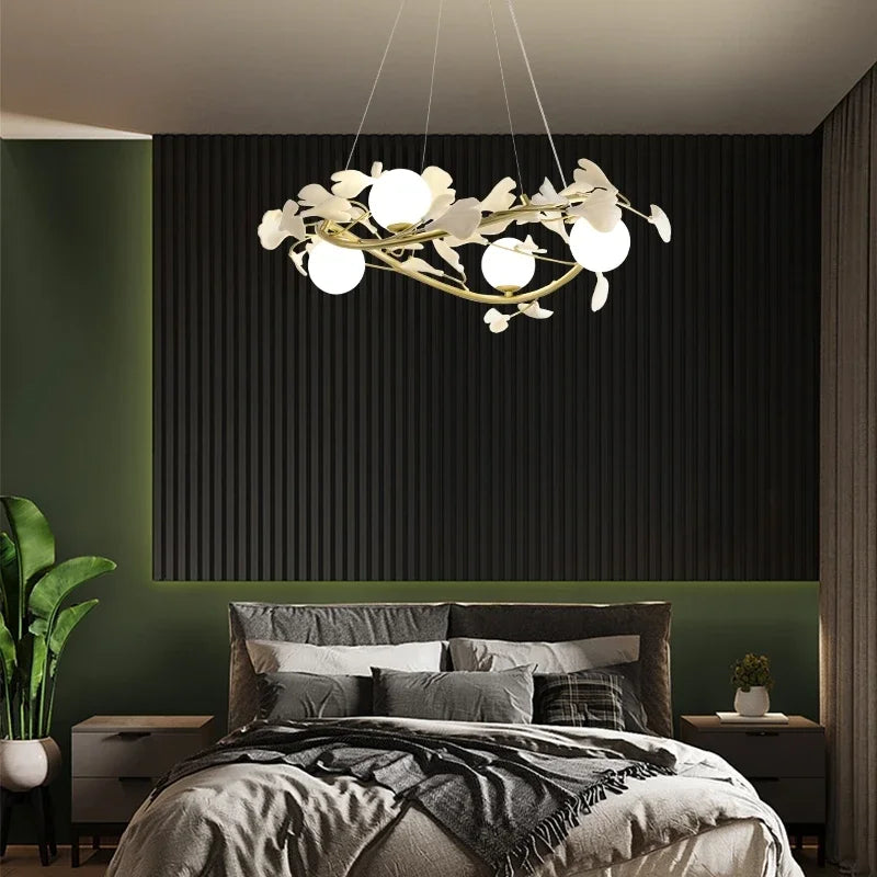 lustre suspendu à led en verre de ginkgo créatif moderne - vue 5 sur 11