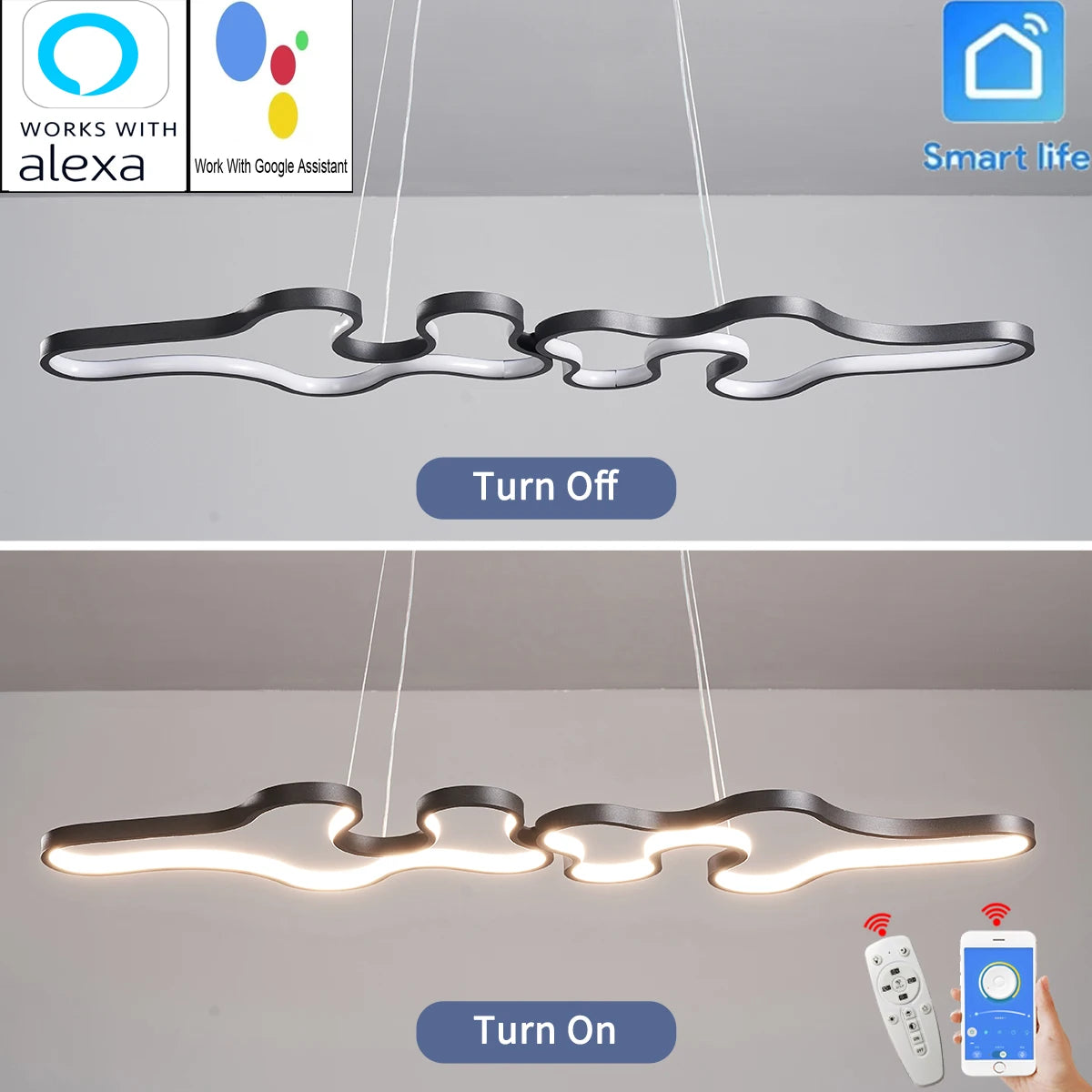 Smart Home Alexa Google Home Modern LED Chandelier, Used For Living Rooms, Restaurants, Bars, Kitchens, Room Chandeliers, - vue 5 sur 12