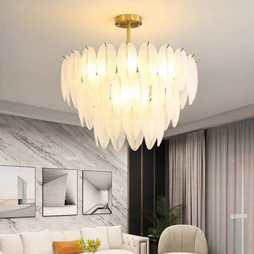 suspension romantique en verre et plumes design moderne minimaliste - vue 2 sur 9