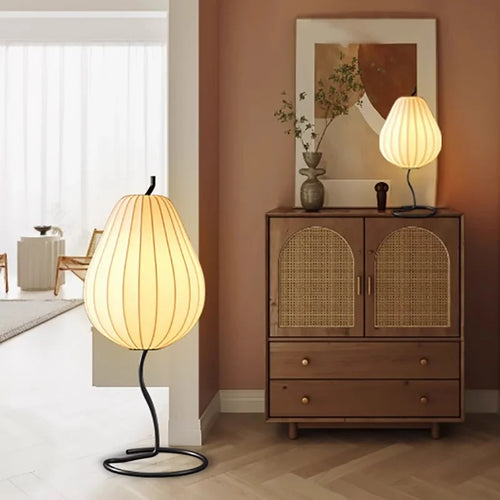 lampe de sol japonaise en soie design poire élégante et moderne - vue 3 sur 8