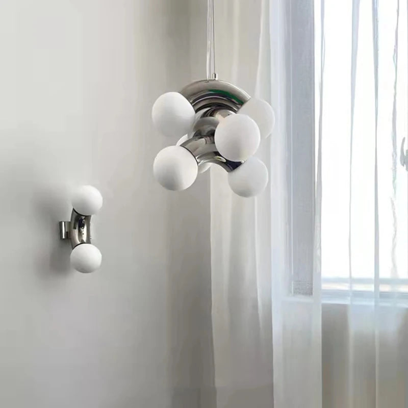 suspension en métal et verre blanc pour intérieur moderne - vue 3 sur 8