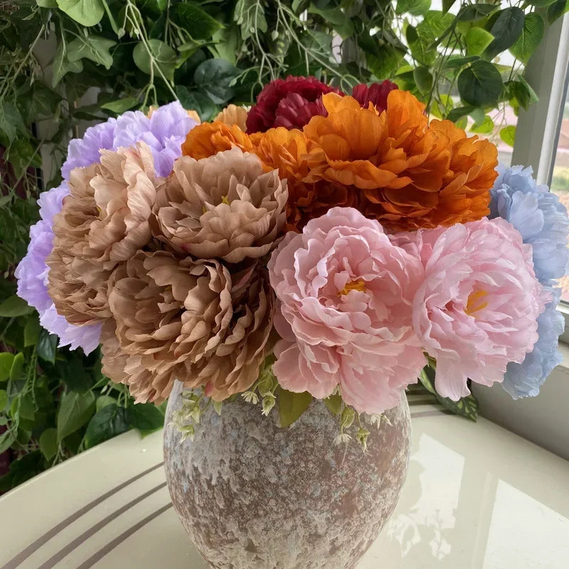 bouquet de sept pivoines en soie pour décoration intérieure et mariage - vue 6 sur 12