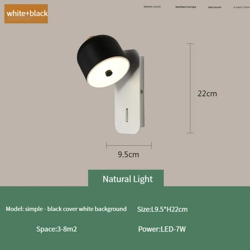 applique murale nordique rotative avec interrupteur led pivotante - vue 15 sur 15