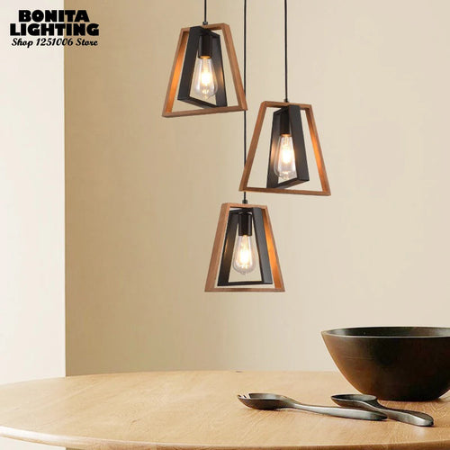 suspension en bois trapézoïdal double couche style industriel rétro - vue 2 sur 7