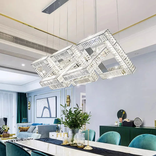 Lustre design cristal doré carré moderne - vue 6 sur 7