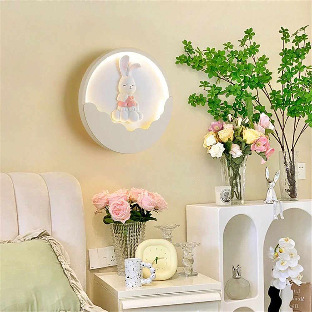 applique murale ronde led ours et lapin pour enfants - vue 6 sur 10