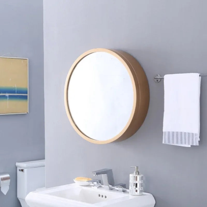armoire de rangement murale avec miroir décoratif rond - vue 8 sur 8