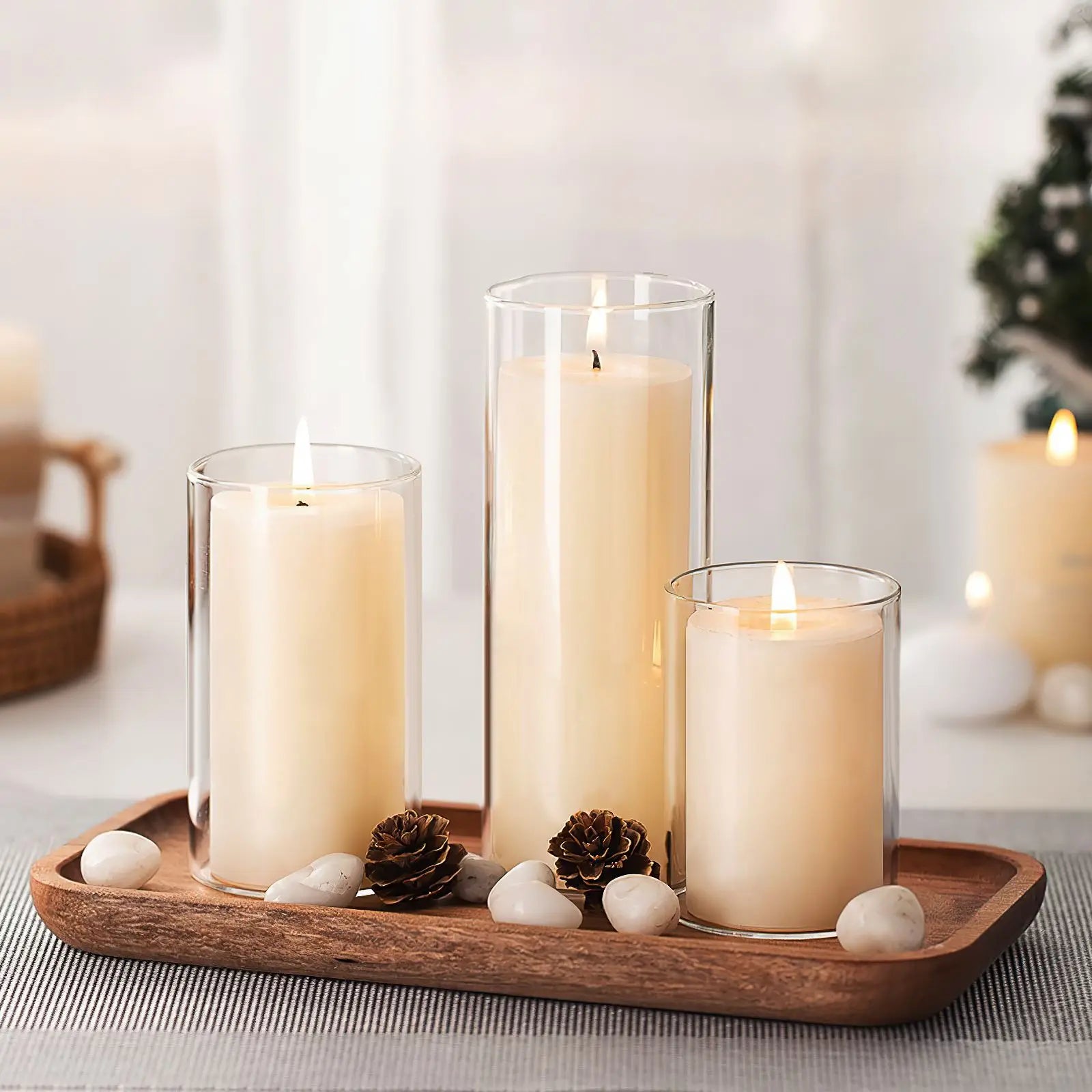 lot de 3 abat-jours en verre pour bougies décoratives transparentes - vue 7 sur 7
