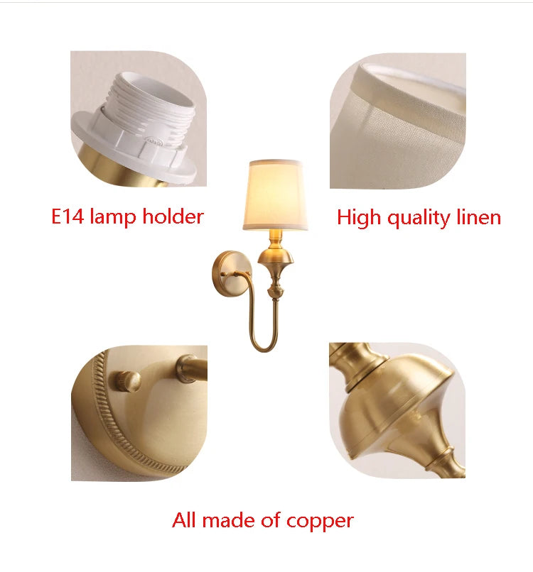 All copper wall lamp living room background wall lamp bedroom headboard staircase hallway copper wall lamp - vue 6 sur 8