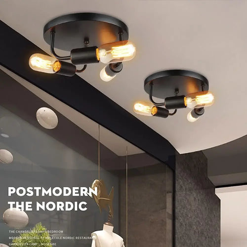 plafonnier industriel rétro à trois têtes en fer simple - vue 2 sur 8