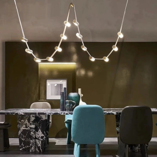 lustre art déco led avec barre lumineuse en cuir artificiel - vue 6 sur 5
