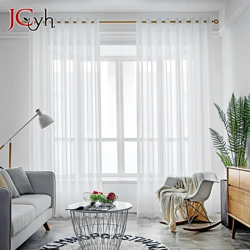 Voilage tulle moderne semi transparent pour salon chambre - vue 2 sur 7