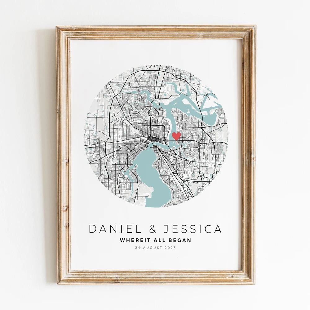 carte de ville personnalisée cadeau de saint-valentin pour lui