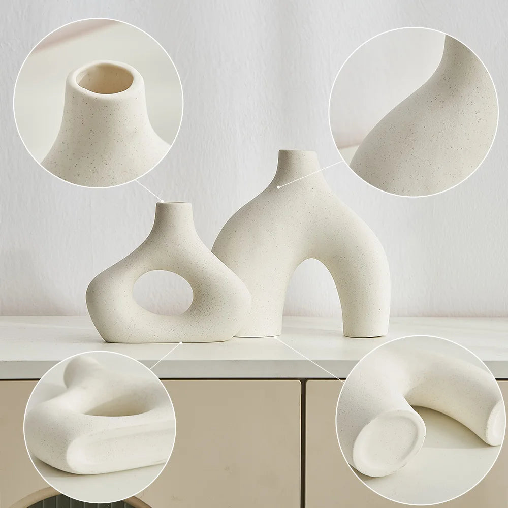 lot de 2 vases en céramique nordique pour décoration moderne - vue 6 sur 7