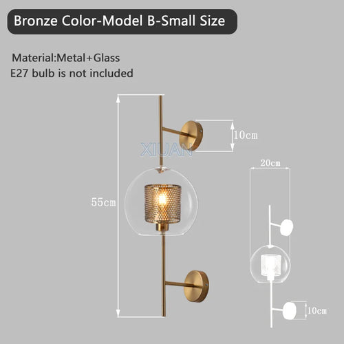 American Industrial Wall Lamps Clear Glass Wall Light Iron Metal Cage Living Room Decorative Wall Light Hallway Entrance Aisle - vue 14 sur 14