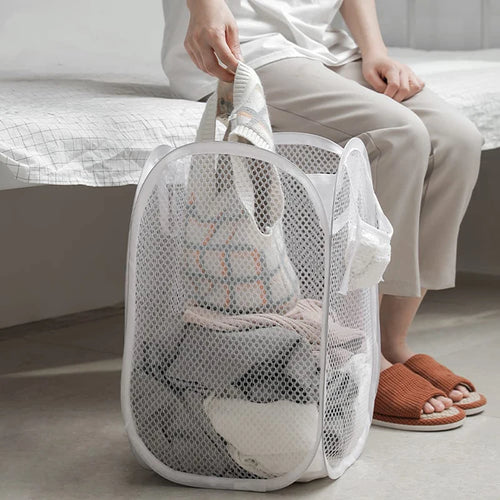 panier à linge pliable sac de rangement en filet polyvalent - vue 4 sur 8