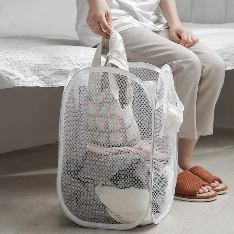 panier à linge pliable sac de rangement en filet polyvalent - vue 4 sur 8