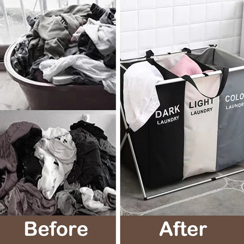 panier à linge pliable trois compartiments étanche pour rangement - vue 2 sur 7