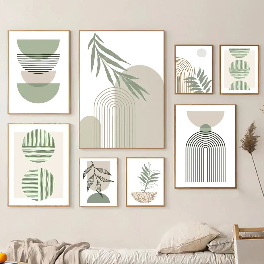 décoration murale abstraite boho avec feuilles géométriques modernes - vue 2 sur 7