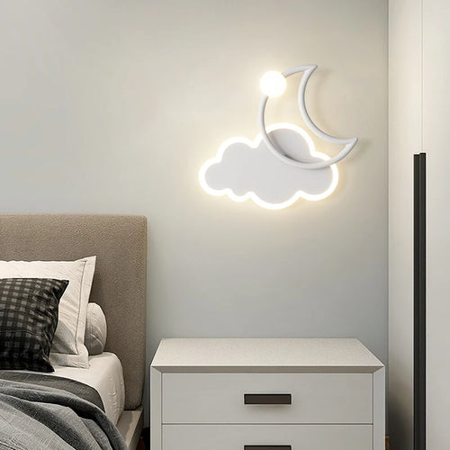 Chambre d'enfants appliques moderne Simple créatif dessin animé nuage lumière LED lune chambre lampe de chevet filles garçons Loft lampe de lit - vue 3 sur 9