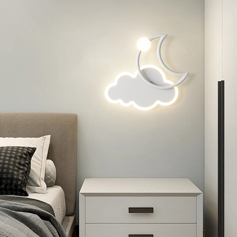 Chambre d'enfants appliques moderne Simple créatif dessin animé nuage lumière LED lune chambre lampe de chevet filles garçons Loft lampe de lit - vue 3 sur 9