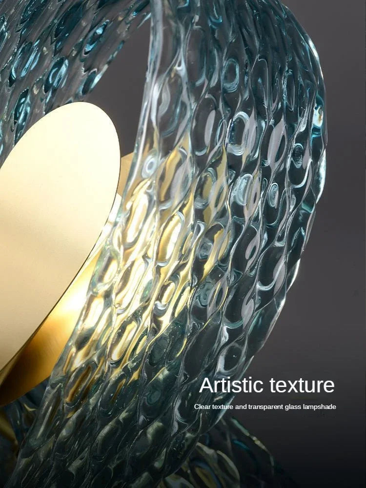 lustre moderne en verre design feuille de paon led suspendu - vue 5 sur 21