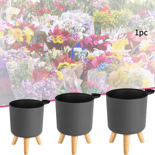 pot de fleurs rond sur pied en bois pour plantes - vue 2 sur 8